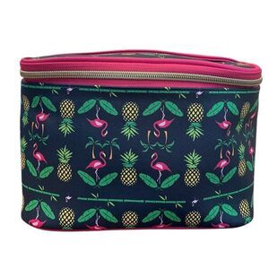 Dabney Lee Large Cosmetic Makeup Travel Bag Flamingo Pineapple Zips with Handle